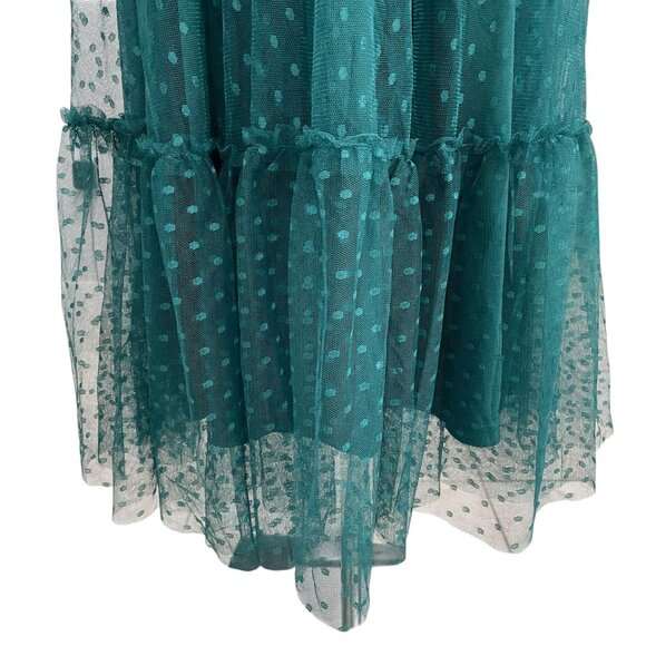 Green Swiss Dot Tie Strap Midi Dress Romantic Coquette Cottagecore Fairycore L - Picture 11 of 11